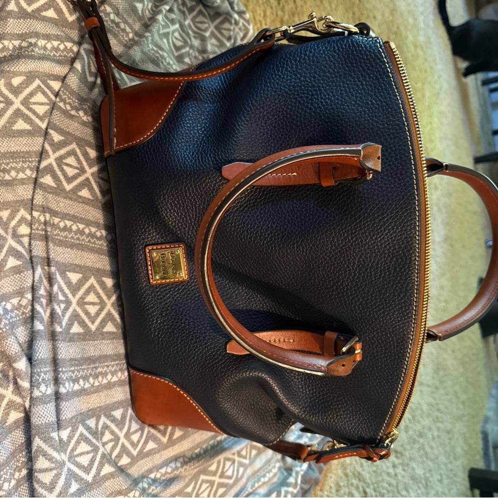 Dooney & Bourke Blue and Tan Leather Handbag